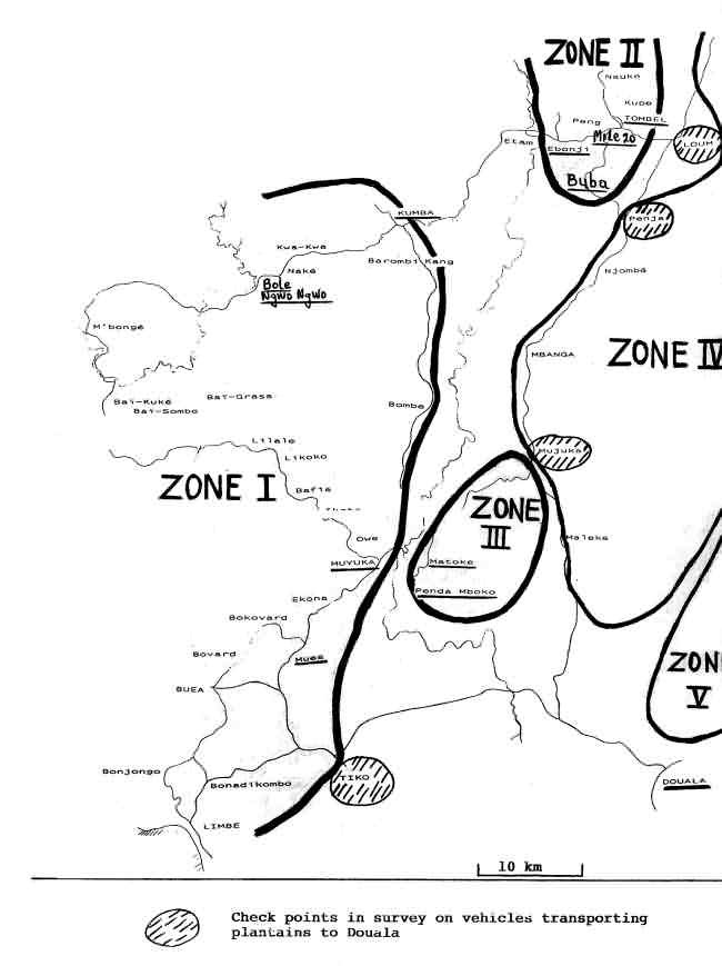BORDERS OF THE MAJOR AREAS OF SOUTH_WEST AND COASTAL DISTRICTS WHICH PROVIDE DOULAS WITH PLANTAINS (35KB)